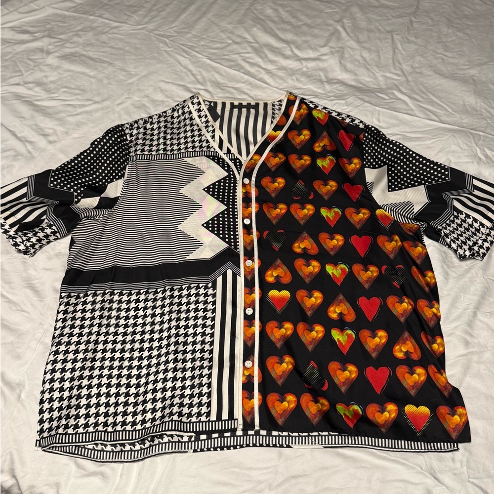 Versace Black and White Patterned Shirt with Heart Design